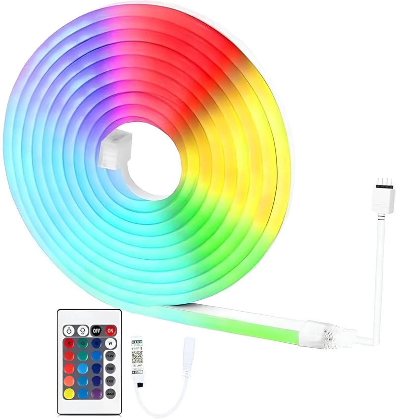 12V 5M LED RGB/Multicolor Neon strip light with remote controller.