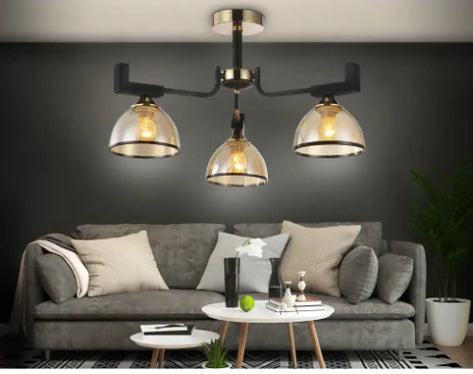 3xE27 Black & Gold Metal Chandelier | Modern Pendant Ceiling Light