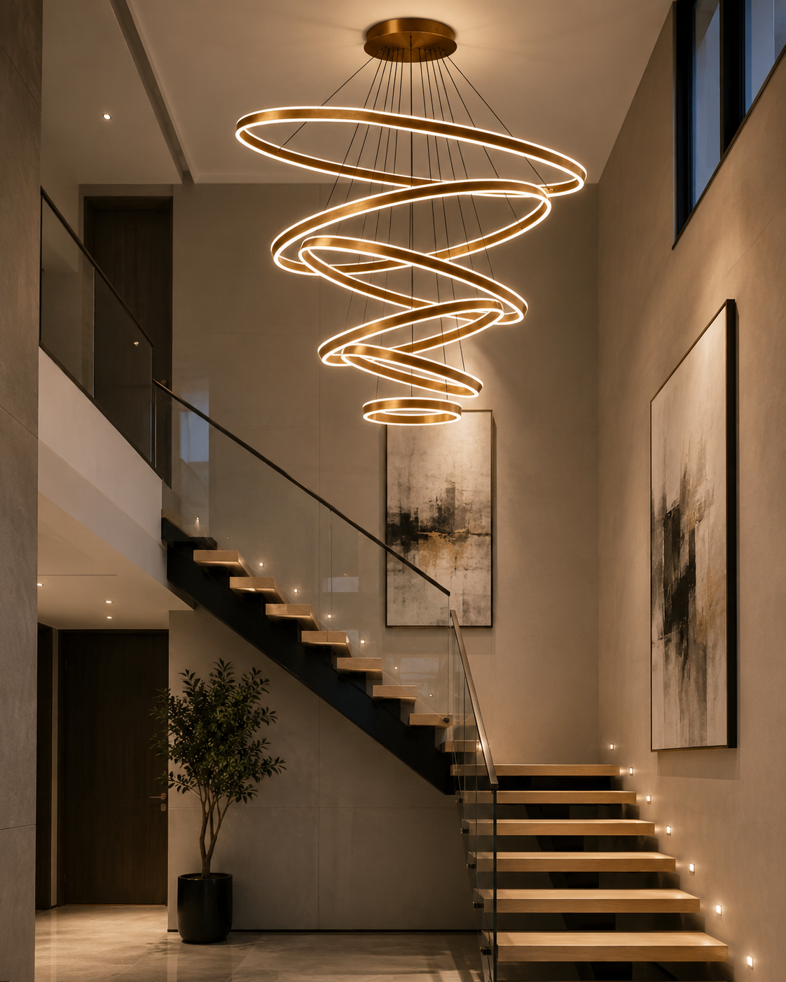 7-Ring Modern Pendant Chandelier For High Ceiling