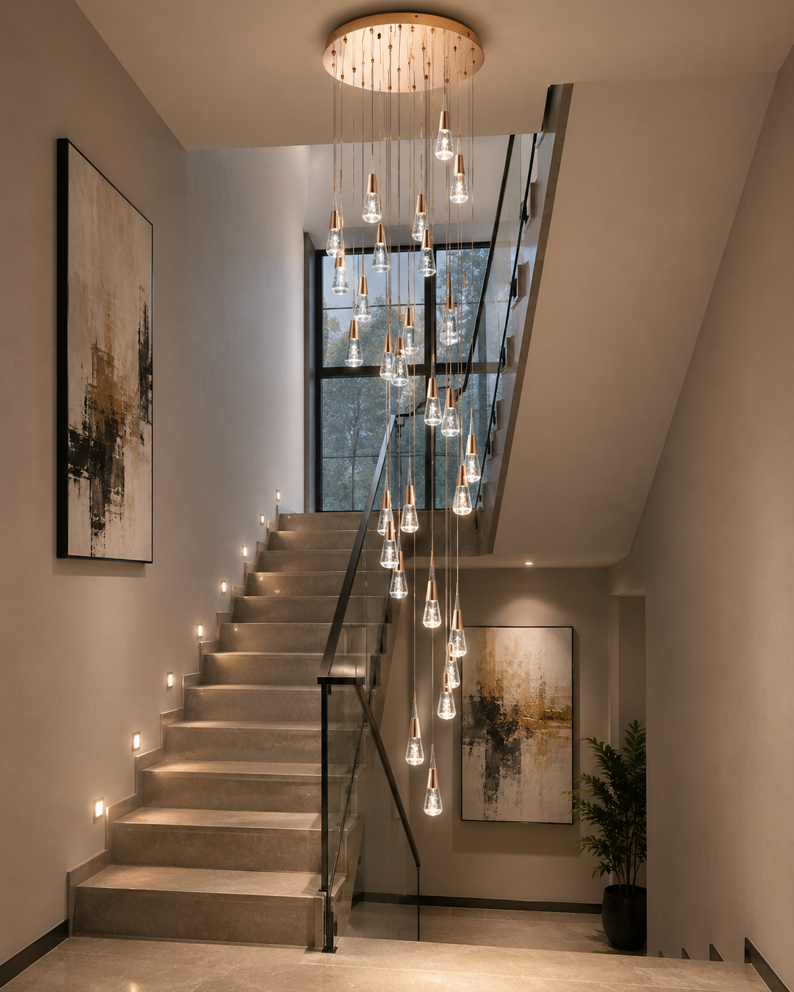 3-Meter Teardrop Crystal Chandelier | Bubble Crystal Pendant 3-Colour LED