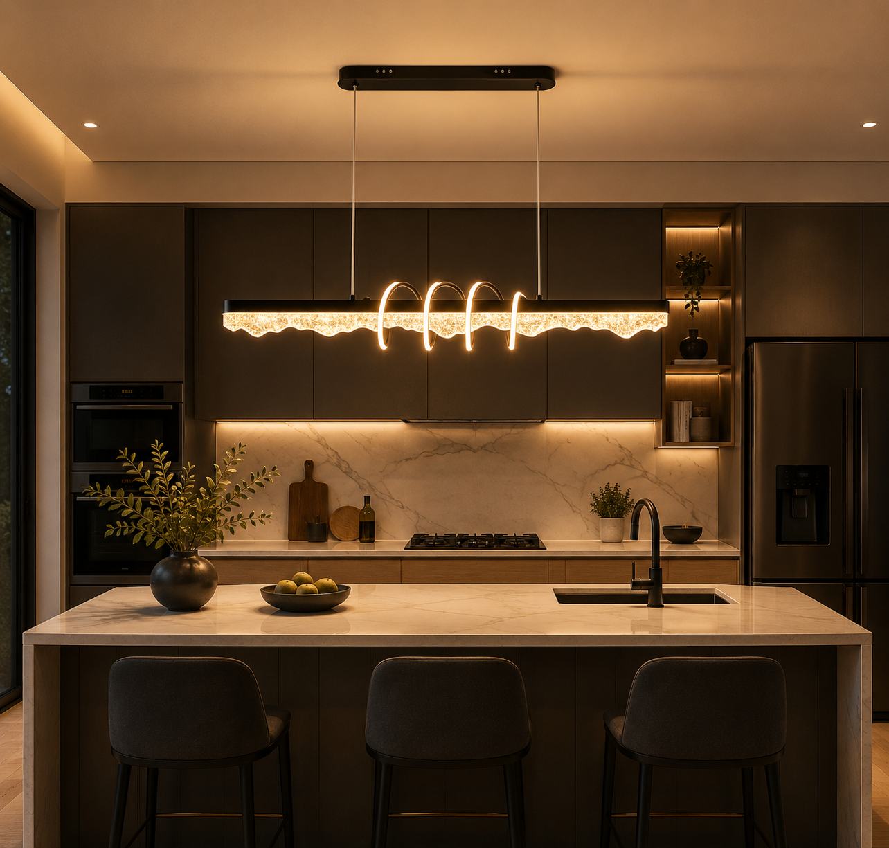 Black Linear LED Pendant Light 3-Color Temperature