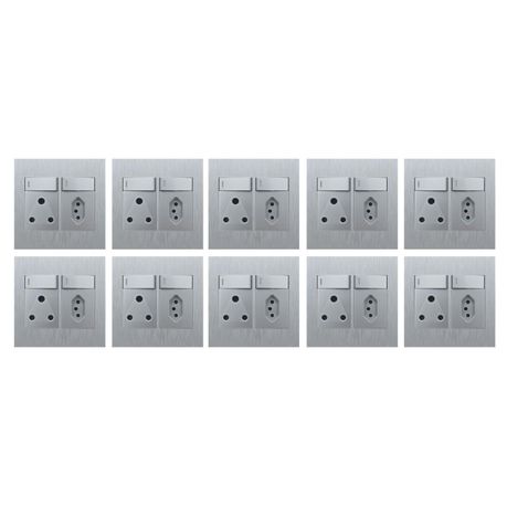 Hello Today Single Plug With Euro Socket 4 X 4 - 10 Pack - Brushed Silver