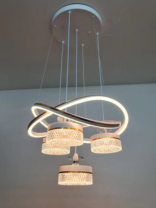 LED Double Ring Quad Crystal Metallic Dining Chandelier Pendant light