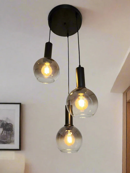 3 Smoke Glass Bowl Hanging Pendant Lamp