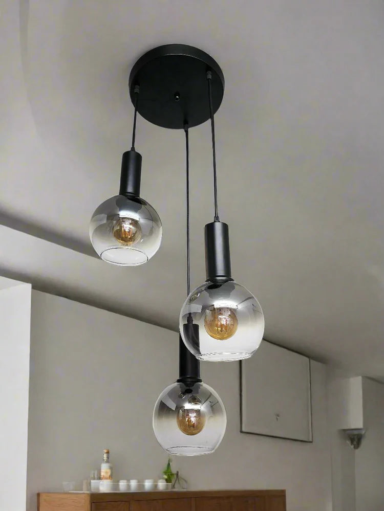 3 Smoke Glass Bowl Hanging Pendant Lamp