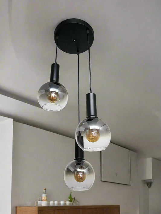 3 Smoke Glass Bowl Hanging Pendant Lamp