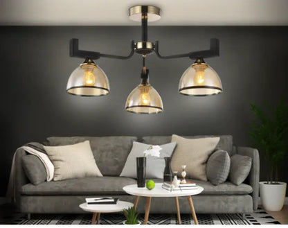3xE27 Black & Gold Metal Chandelier | Modern Pendant Ceiling Light