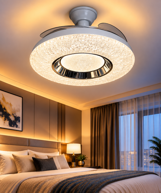 Crystal Halo 4-Blade Retractable Ceiling Fan with LED Light