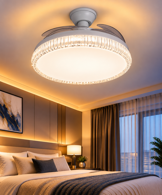 Crystal Ring 4-Blade Retractable Ceiling Fan with LED Light