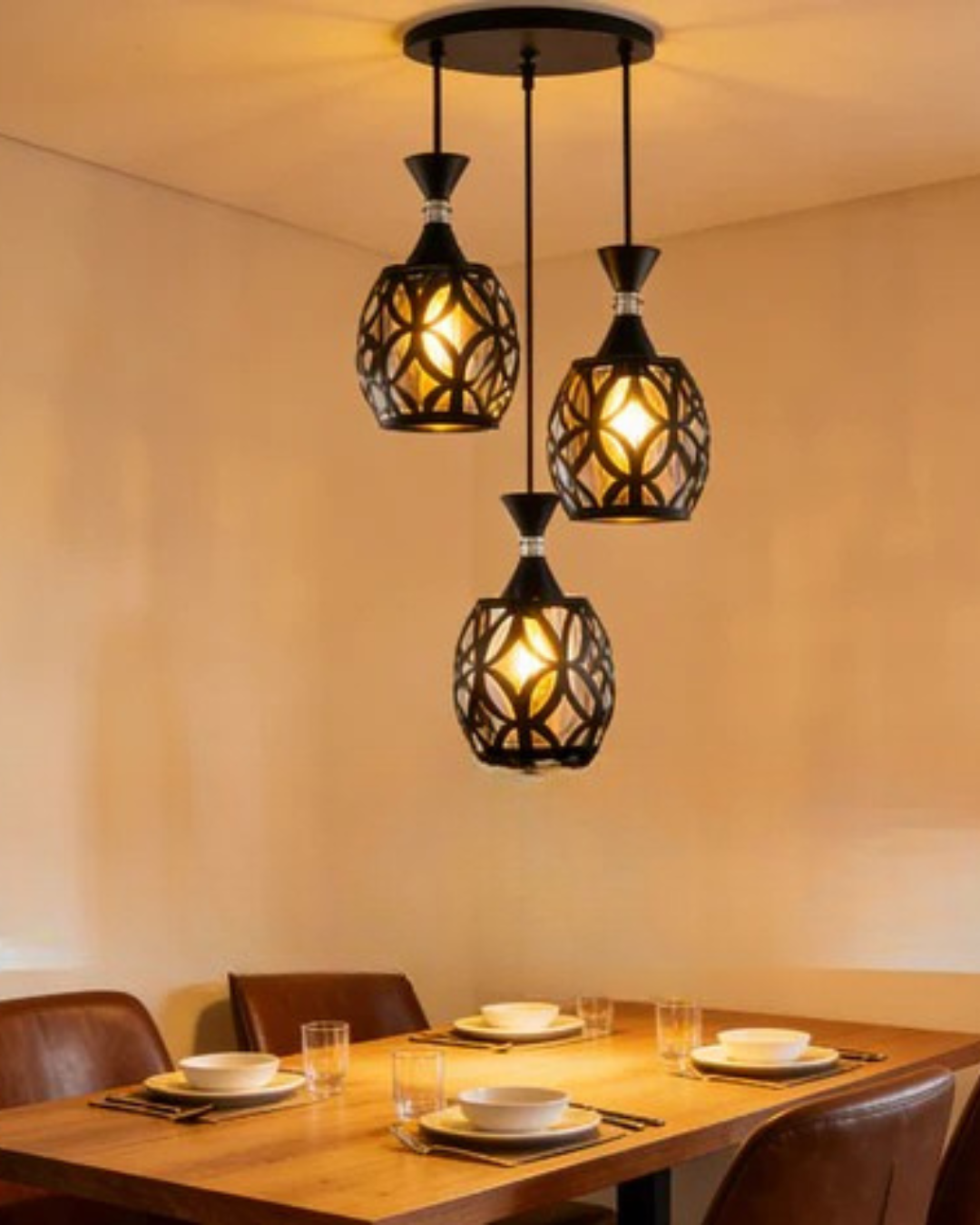3-Light Vintage Black Cage Pendant Light | Industrial Rustic Hanging Lamp for Dining Room