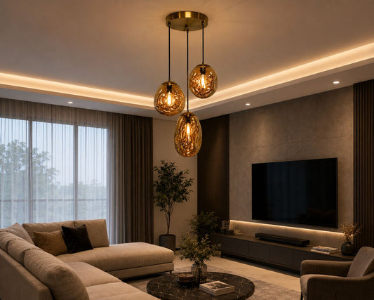Luxury Amber Glass Triple Pendant Light