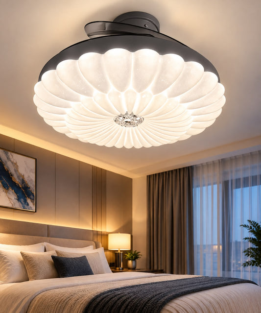 Modern Flower Petal Round LED Ceiling Fan with Retractable Blades & Light