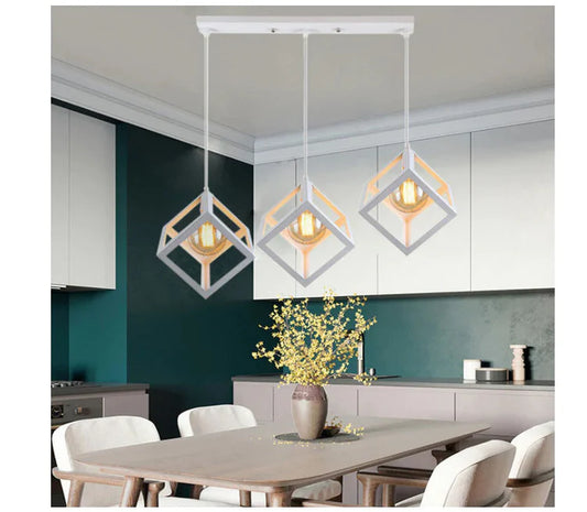 Metal matte White cubes pendant light - Row of 3.
