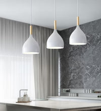 6006 Bowl Style Pendant Light - Row Of 3 - White. with Globes